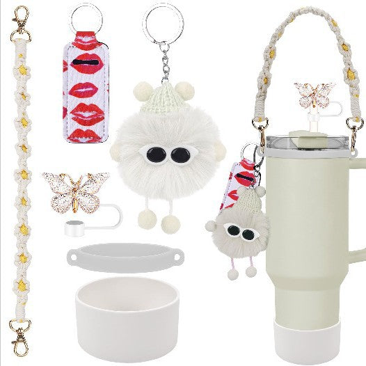 Wholesale Plush pendant butterfly straw hat cup sleeve cup chain accessories